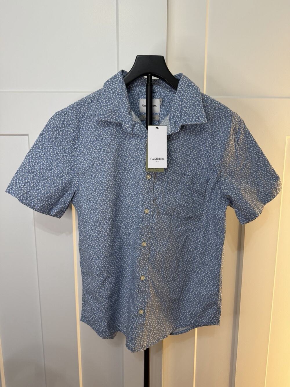 Goodfellow & Co Poplin Shirt M Blue Floral Short Sleeve The Every Wear #90